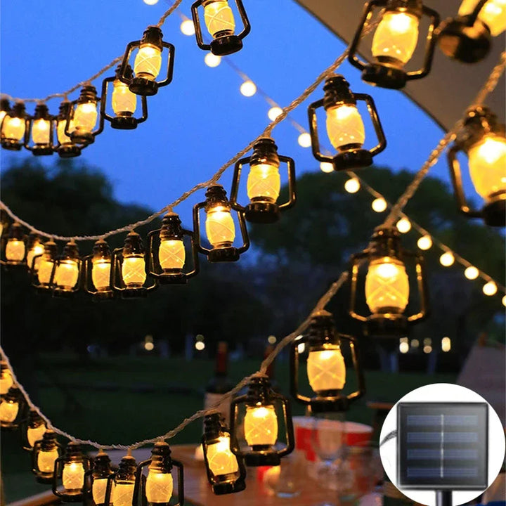 Solar-powered LED string lights with flame effect – Decorative outdoor lighting for garden and terrace | Bowlift