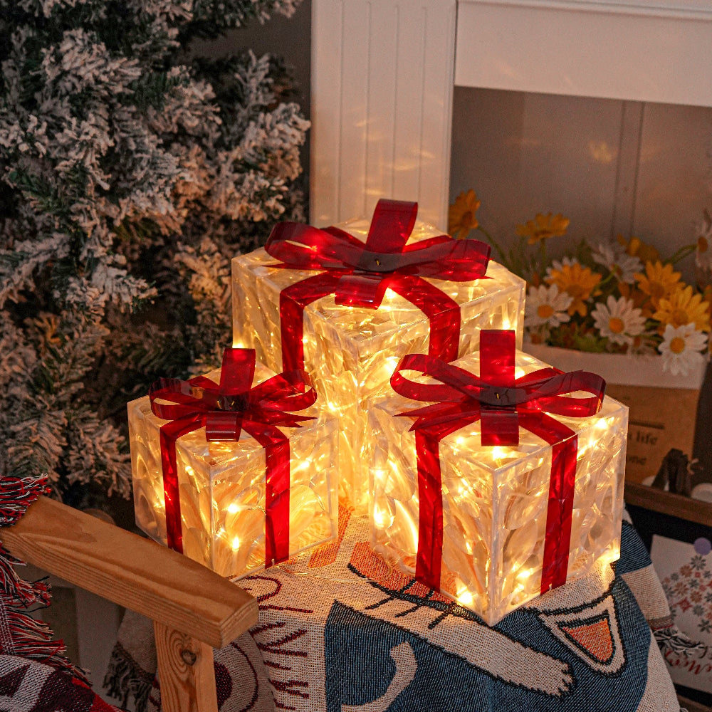 BowLift | Outdoor Christmas Lights Gift Boxes Set Red Ribbon Decoration