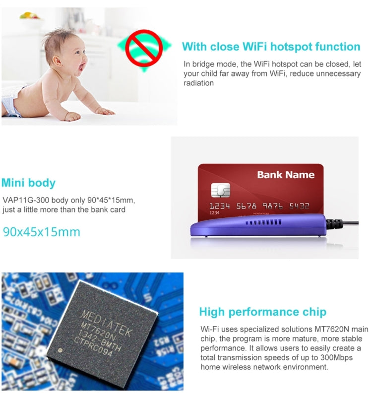 BowLift | VONETS VAP11G-300 Mini WiFi 300Mbps Bridge WiFi Repeater, Best Partner for IP Device / IP Camera / IP Printer / XBOX / PS3 / IPTV / Skybox (Blue)