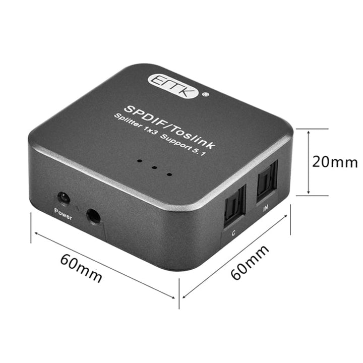 BowLift | EMK 1 Input 3 Output Digital Optical Audio SPDIF Toslink Splitter Adapter (Silver Gray)
