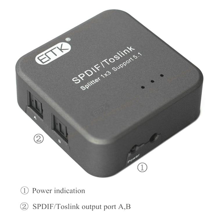 BowLift | EMK 1 Input 3 Output Digital Optical Audio SPDIF Toslink Splitter Adapter (Silver Gray)