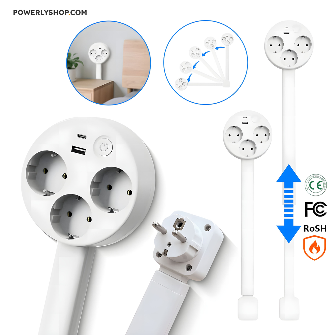 BowLift | Smart Extendable Socket with USB | 3 Sockets + Extendable Arm + 180° Swivel Arm