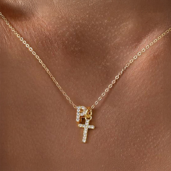 BowLift | Dainty Diamond Initial & Cross Necklace