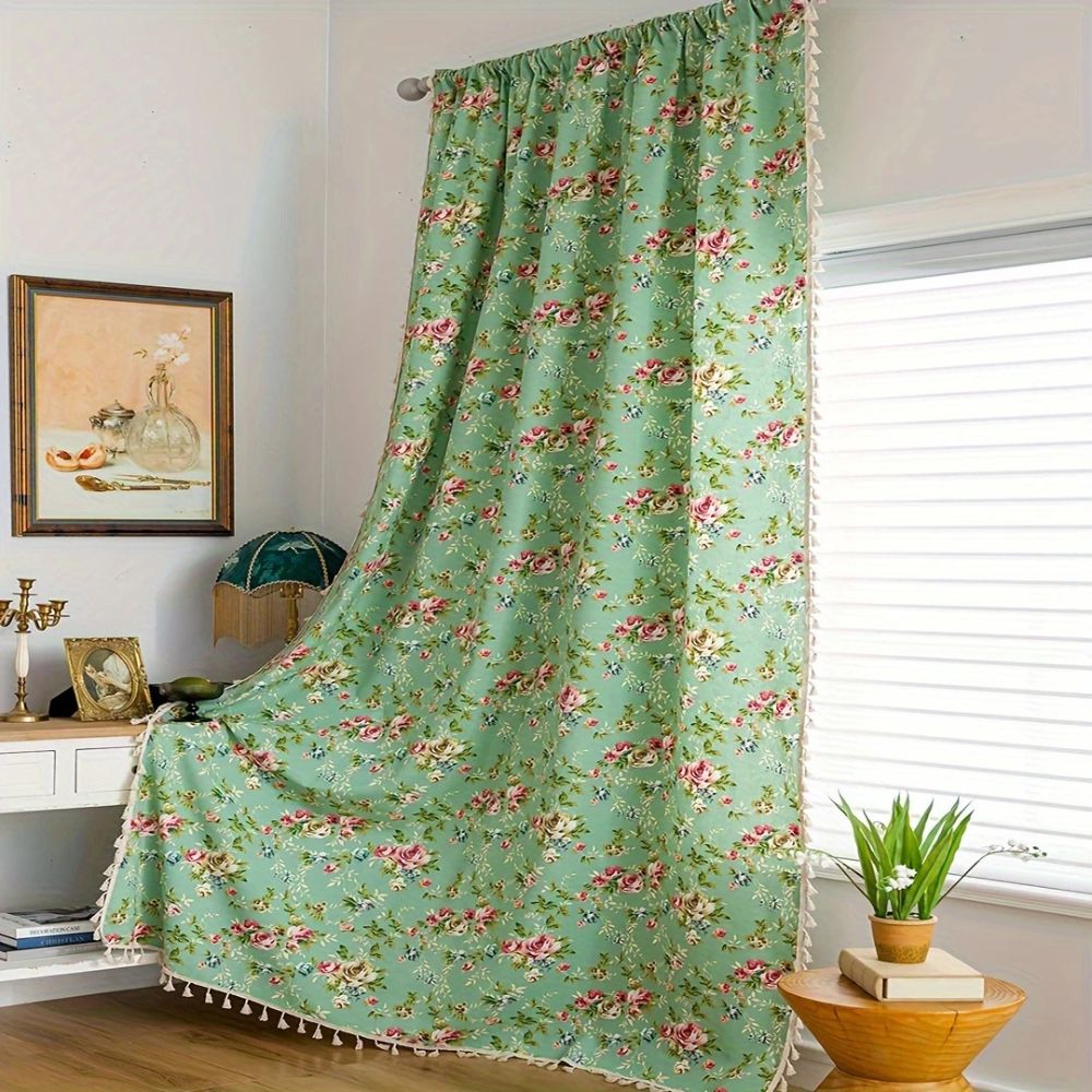 BowLift | Pastoral Green Rose Tassel Curtain