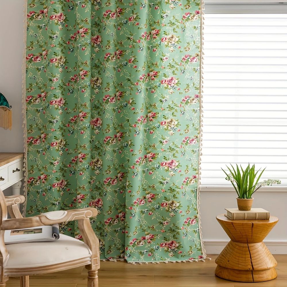 BowLift | Pastoral Green Rose Tassel Curtain