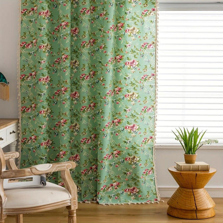BowLift | Pastoral Green Rose Tassel Curtain