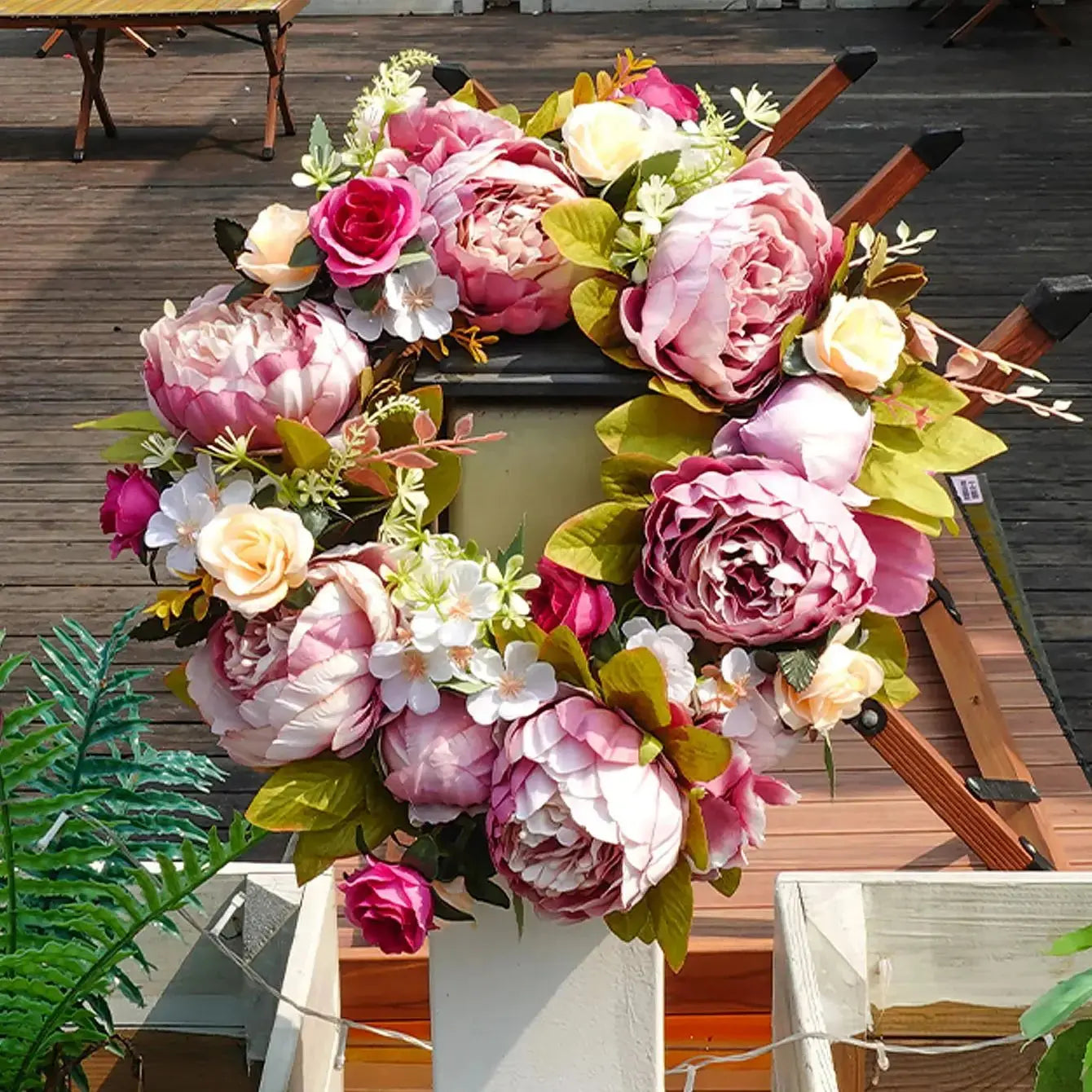 BowLift | AutumnGlow Autumn Wreath - Artificial Wreath with Realistic Peonies for Outdoors