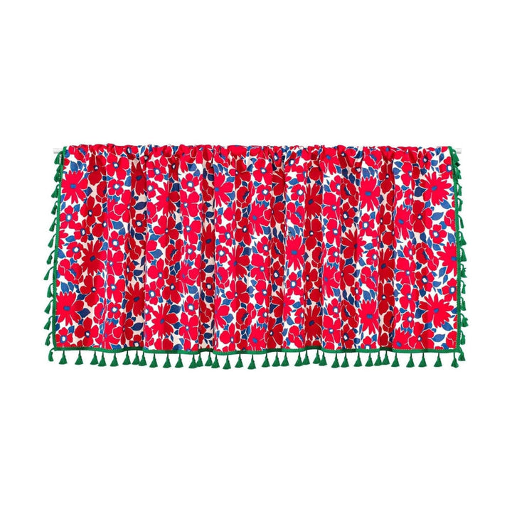 BowLift | Graceful Red Floral Linen Cabinet Window Curtain