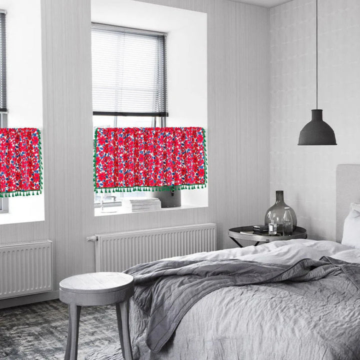 BowLift | Graceful Red Floral Linen Cabinet Window Curtain