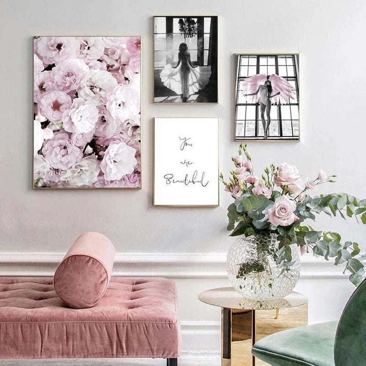 Pink Angel Wings Ballet Dancer Wall Art Fine Art Canvas Prints Black White Fashion Pictures For Living Room Bedroom Salon Art Decor | Bowlift