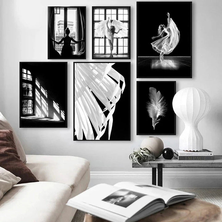 Pink Angel Wings Ballet Dancer Wall Art Fine Art Canvas Prints Black White Fashion Pictures For Living Room Bedroom Salon Art Decor | Bowlift