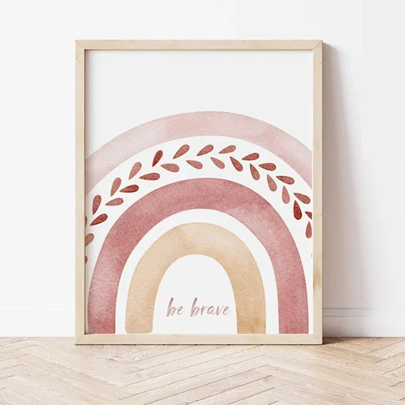 Set of 3PCS Pink Boho Rainbow Sunshine Posters Nursery Wall Art Fine Art Canvas Prints Pictures For Baby's Room Kid's Room Children's Playroom Decor | Bowlift