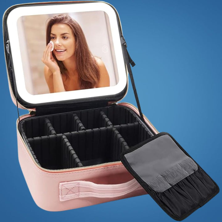 GlamOrganize | Makeup & Toiletry Bag - Cosmetic Organiser - LED Mirror - Compact Storage for Makeup and Skincare - Travel-Friendly Bowlift