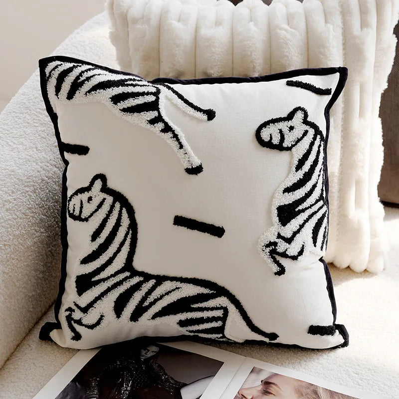 Plush Embroidered Nordic Cushion Covers Modern Simple Woven Cute Animal Design Throw Pillow Cover For 45x45cm Sofa Cushions | Bowlift