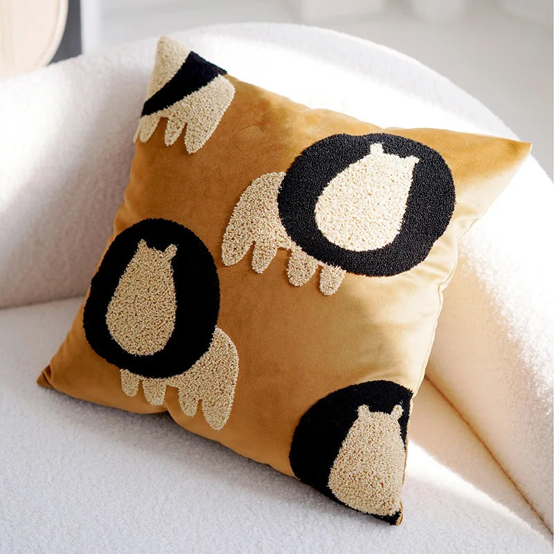 Plush Embroidered Nordic Cushion Covers Modern Simple Woven Cute Animal Design Throw Pillow Cover For 45x45cm Sofa Cushions | Bowlift