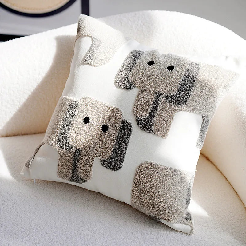 Plush Embroidered Nordic Cushion Covers Modern Simple Woven Cute Animal Design Throw Pillow Cover For 45x45cm Sofa Cushions | Bowlift