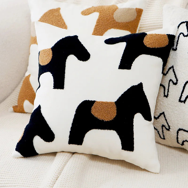 Plush Embroidered Nordic Cushion Covers Modern Simple Woven Cute Animal Design Throw Pillow Cover For 45x45cm Sofa Cushions | Bowlift