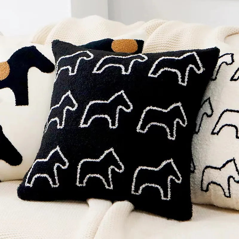 Plush Embroidered Nordic Cushion Covers Modern Simple Woven Cute Animal Design Throw Pillow Cover For 45x45cm Sofa Cushions | Bowlift