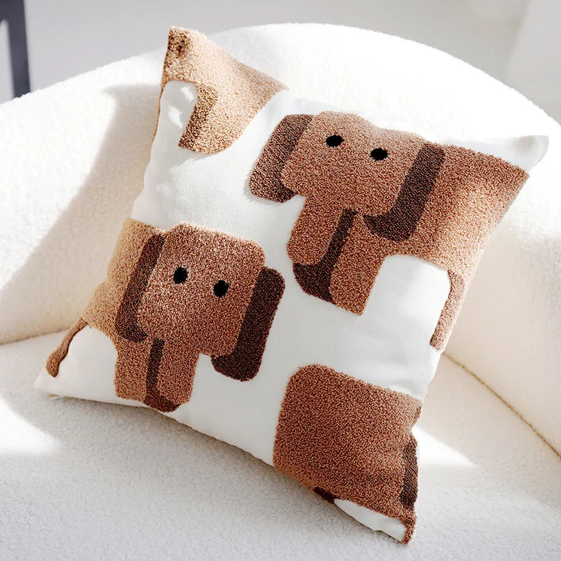Plush Embroidered Nordic Cushion Covers Modern Simple Woven Cute Animal Design Throw Pillow Cover For 45x45cm Sofa Cushions | Bowlift