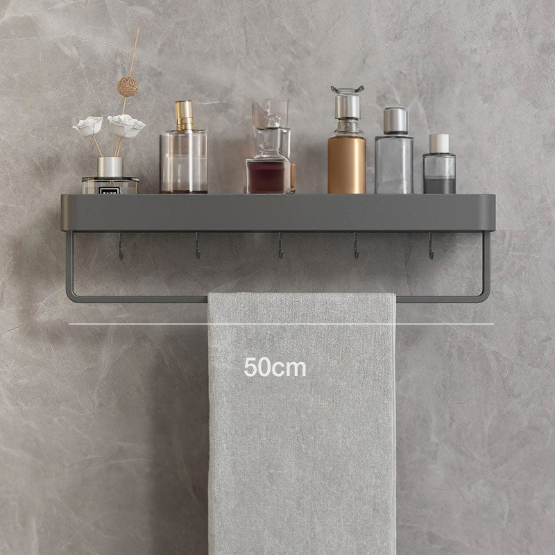 BowLift | Floating Bathroom Shelves with Hooks Without Drilling – Gray, Space-Saving