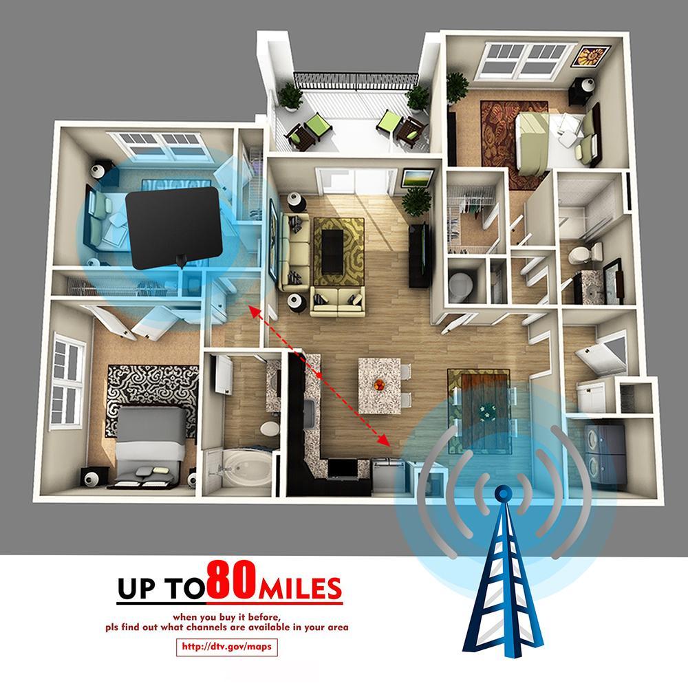 BowLift | White HDTV Antenna - With Signal Amplifier Booster 1080P 80Mile Range