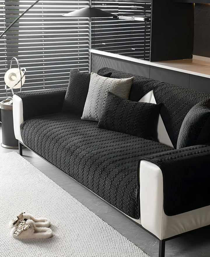 BowLift | Premium Plush Velvet Sofa Cover – Luxurious Geometric Pattern with Non-Slip Back