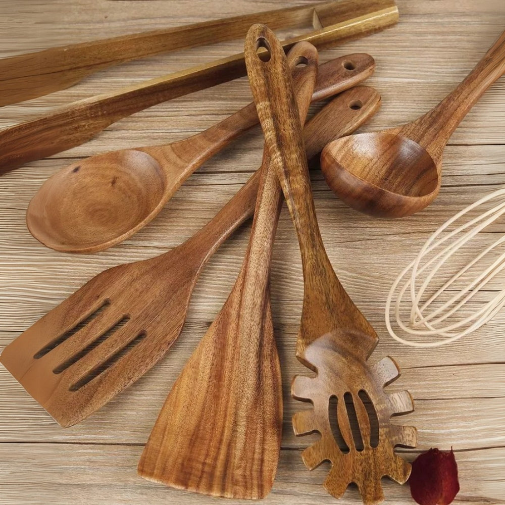 BowLift | Wooden Cooking Utensils Set Teak Non Stick