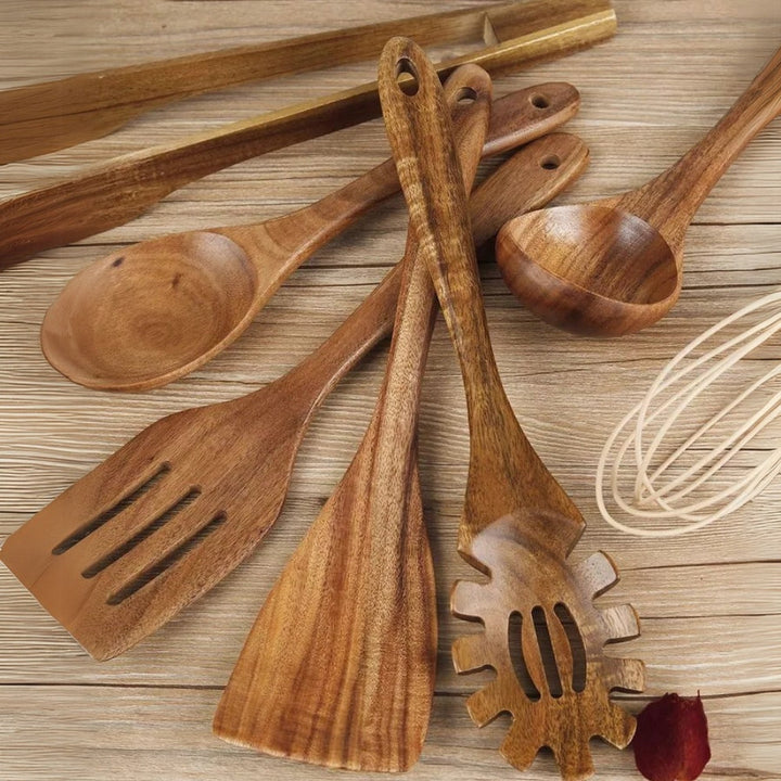 BowLift | Wooden Cooking Utensils Set Teak Non Stick