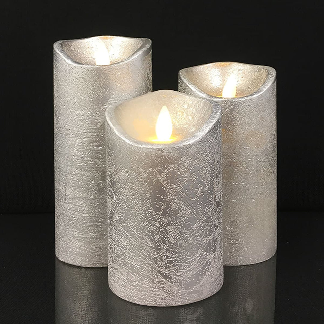LED Candle - rustic - 3 pieces - 10/12.5/15 cm - with 3D flame - (various colors) | Bowlift