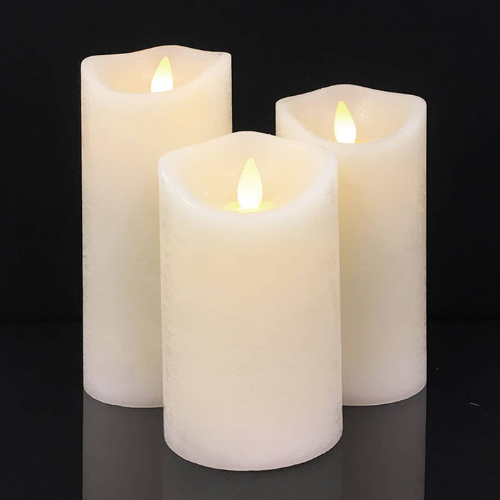 LED Candle - rustic - 3 pieces - 10/12.5/15 cm - with 3D flame - (various colors) | Bowlift