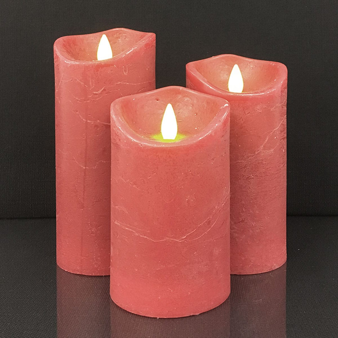 LED Candle - rustic - 3 pieces - 10/12.5/15 cm - with 3D flame - (various colors) | Bowlift