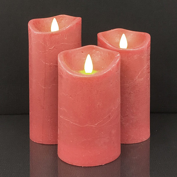 LED Candle - rustic - 3 pieces - 10/12.5/15 cm - with 3D flame - (various colors) | Bowlift