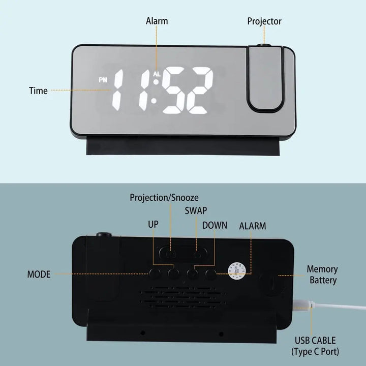 BowLift | Projection alarm clock with mirror display and large LED screen