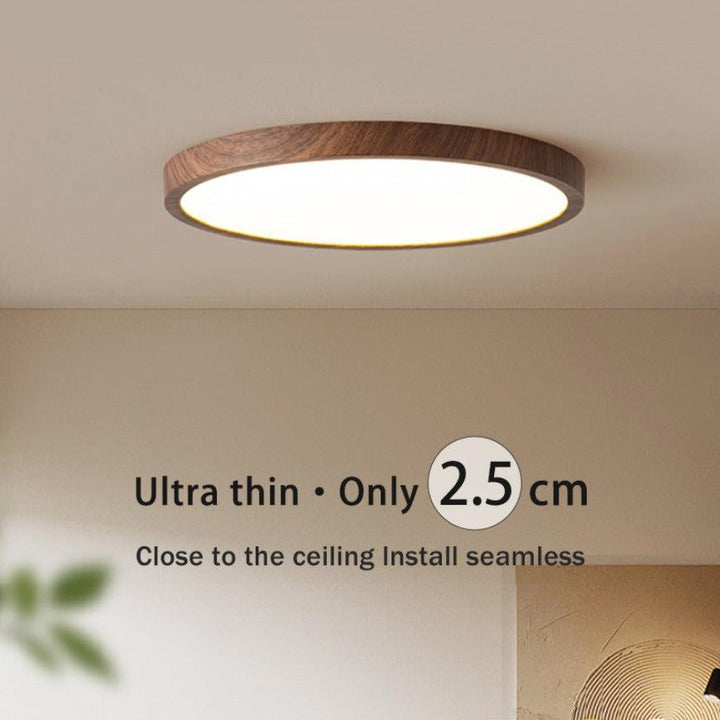 BowLift | Modern Circular Ceiling Lamp with Adjustable LED Lighting in Warm Walnut Color for Living Room and Bedroom