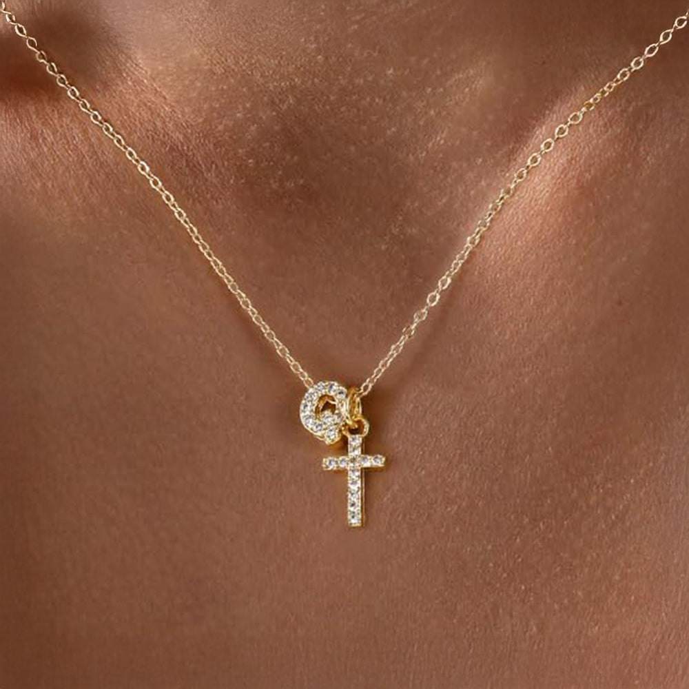 BowLift | Dainty Diamond Initial & Cross Necklace