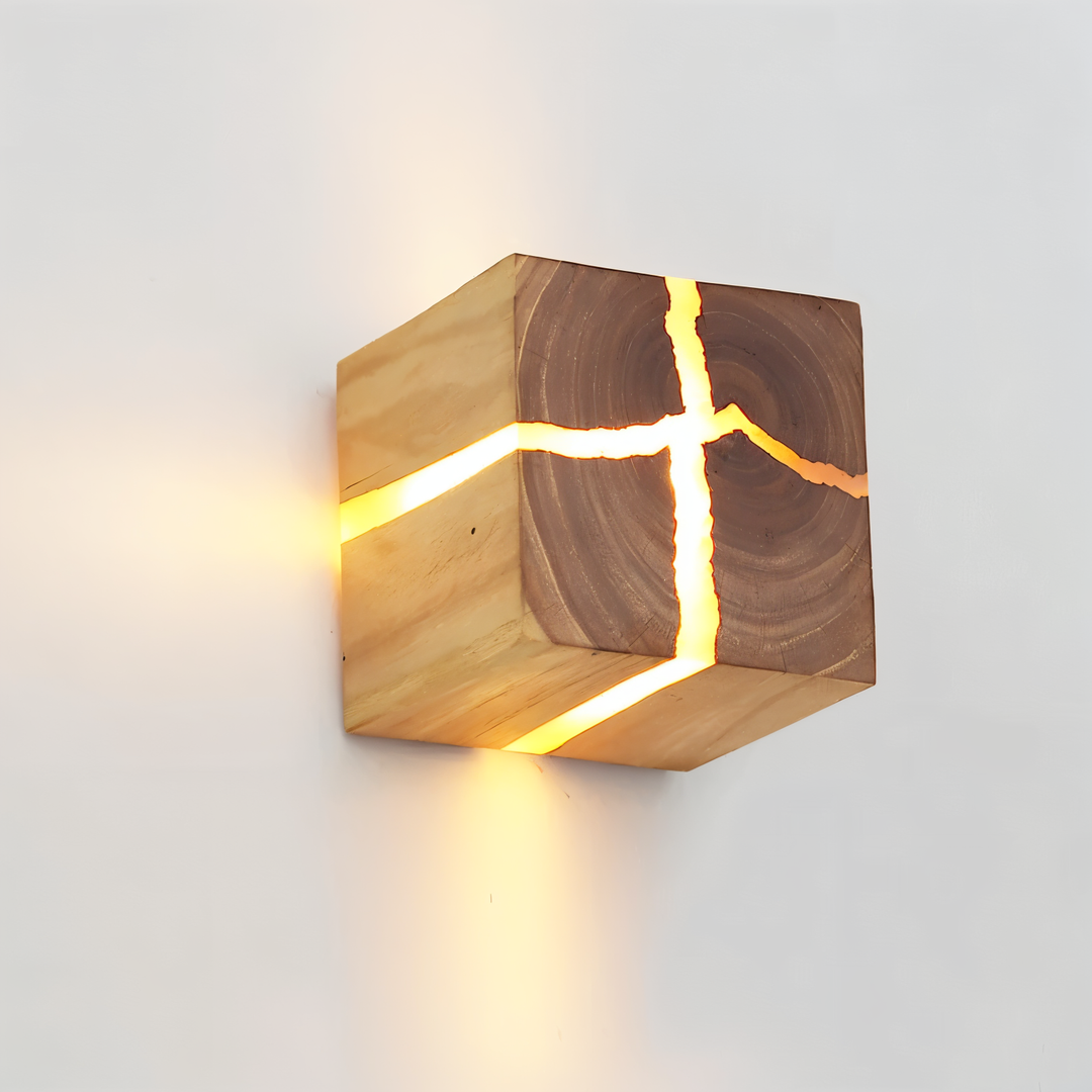 BowLift | QuadCrackle Wooden Wall Light – Handcrafted LED Wall Lamp with Artistic Crackle Design