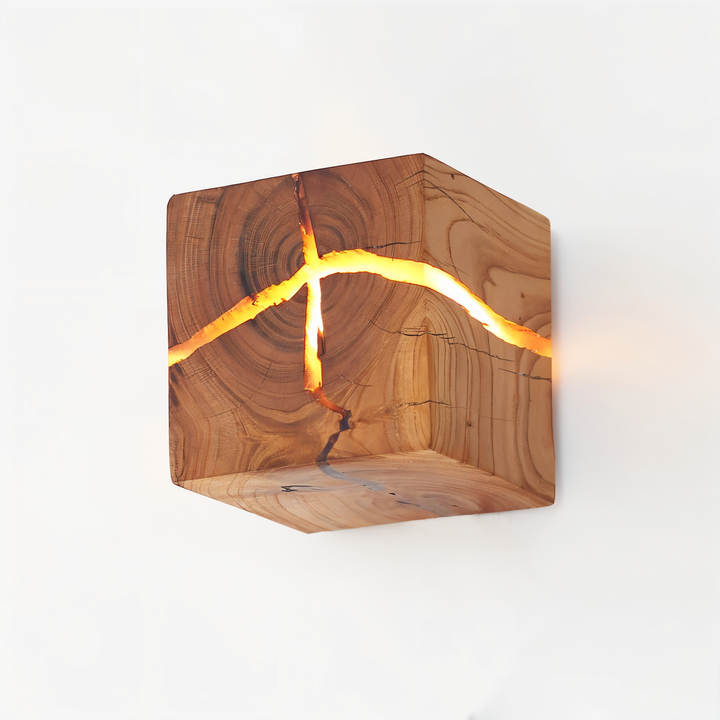 BowLift | QuadCrackle Wooden Wall Light – Handcrafted LED Wall Lamp with Artistic Crackle Design