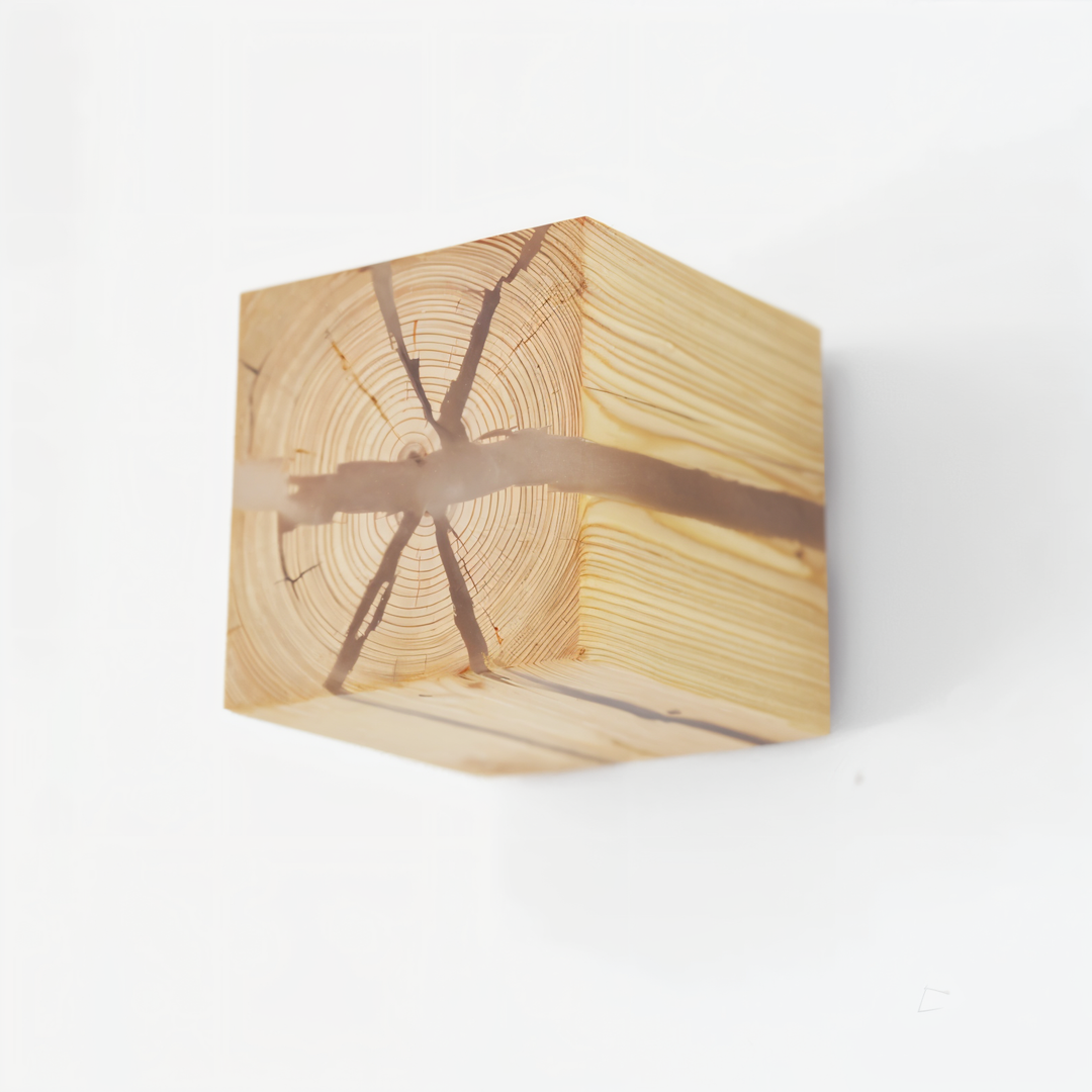 BowLift | QuadCrackle Wooden Wall Light – Handcrafted LED Wall Lamp with Artistic Crackle Design