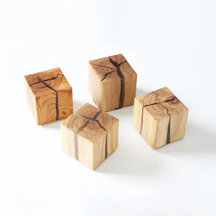 BowLift | QuadCrackle Wooden Wall Light – Handcrafted LED Wall Lamp with Artistic Crackle Design