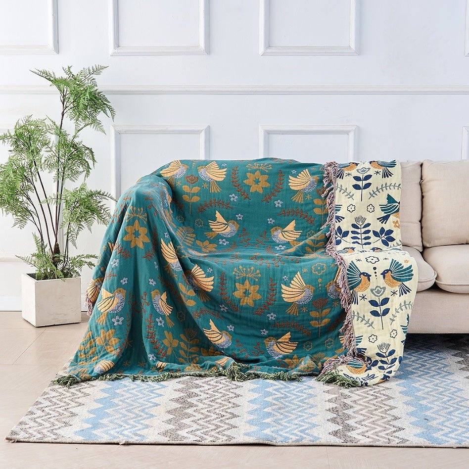 BowLift | Reversible cotton blanket in Scandinavian style with bird motif
