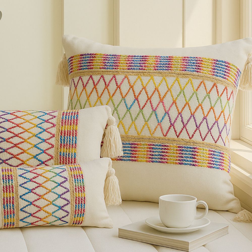 BowLift | Rainbow Lattice Tassel Cushion Cover