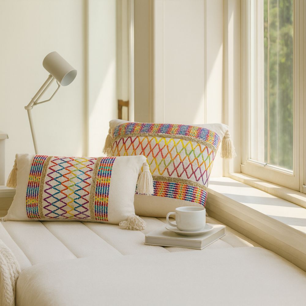 BowLift | Rainbow Lattice Tassel Cushion Cover