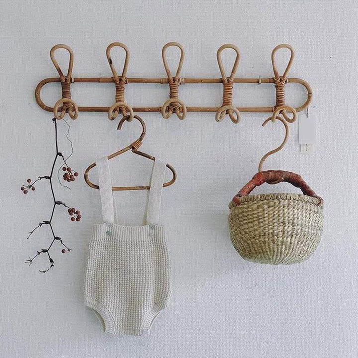 Rattan Wall Hanger with 5 Hooks for Coats, Bags and Towels | Bowlift