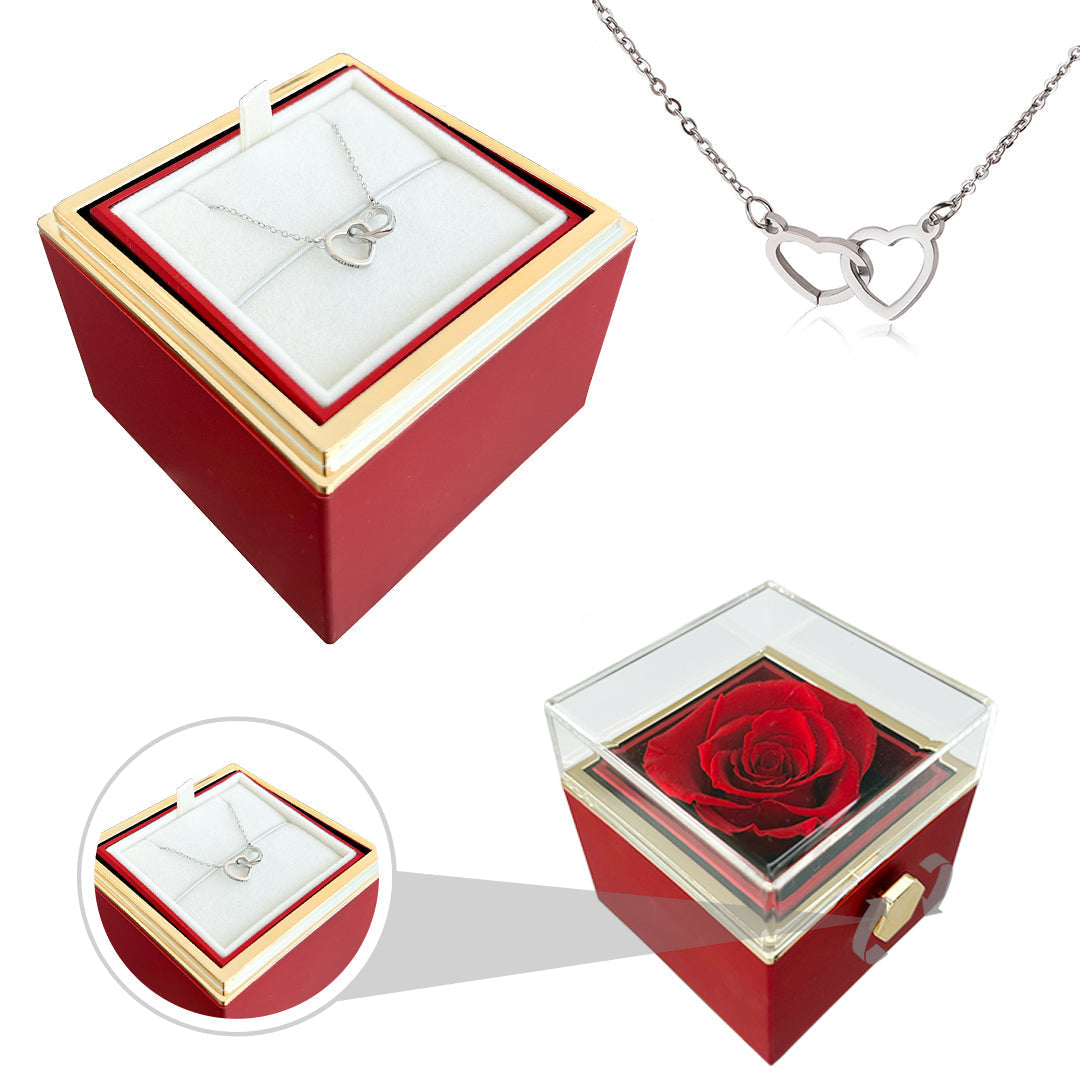 BowLift | Gift Set Rose & Heart Necklace Light – Eternal Rose with Hidden Love Necklace