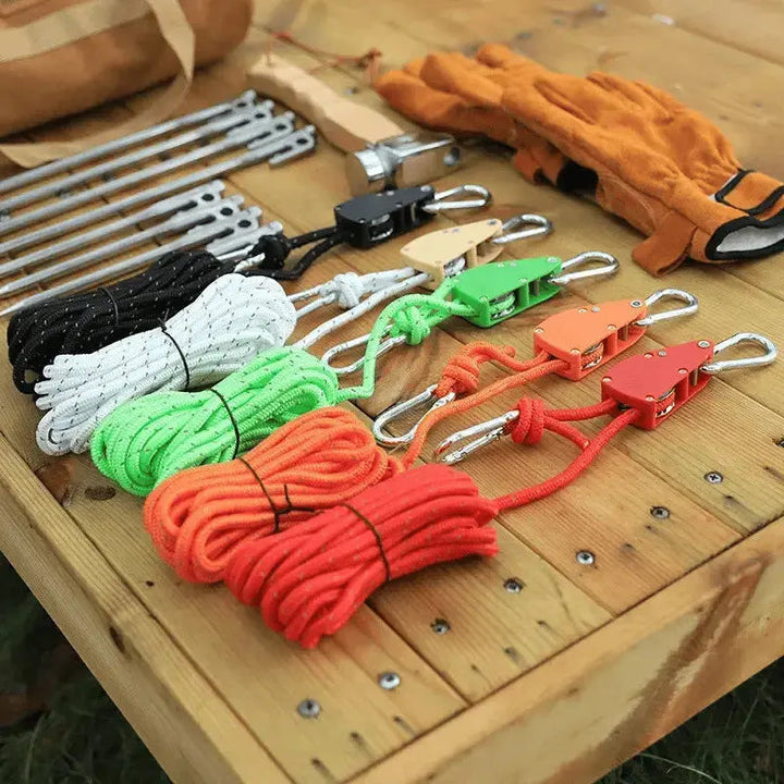 BowLift | Reflective Outdoor Rope Set – With Carabiner, Hooks & Tensioner for Tent & Camping (4 Pieces)