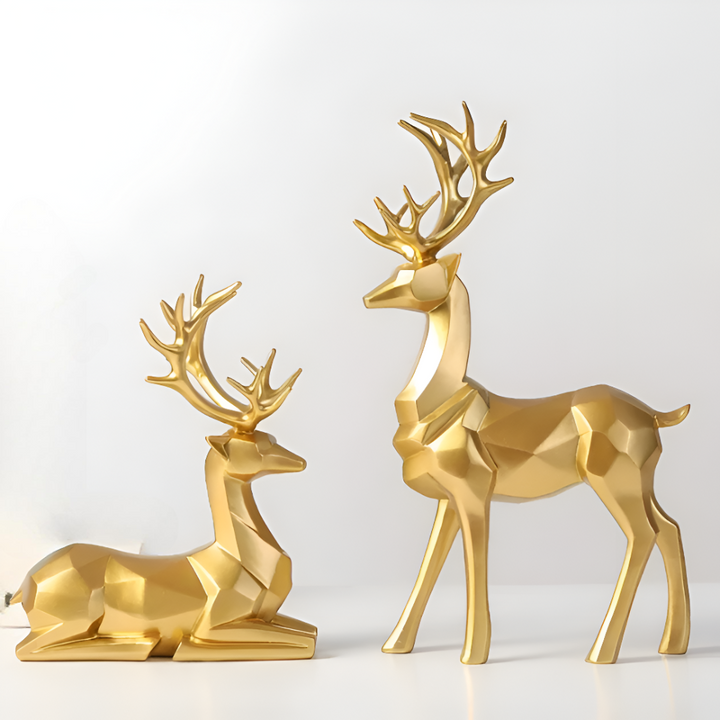 BowLift | Geometric Reindeer Figures Set – Modern 2-piece Resin Decoration