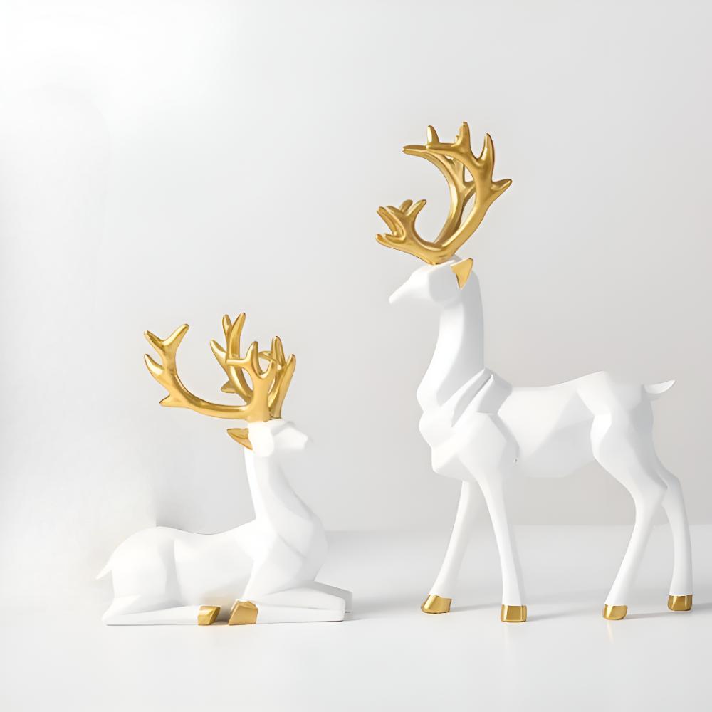 BowLift | Geometric Reindeer Figurine Set – Modern 2-piece Resin Decoration