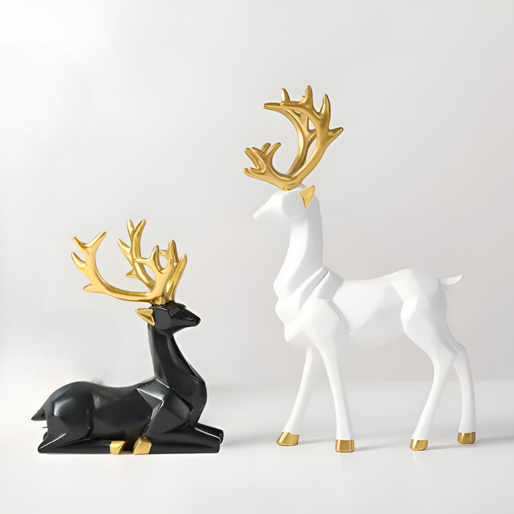 BowLift | Geometric Reindeer Figurine Set – Modern 2-piece Resin Decoration