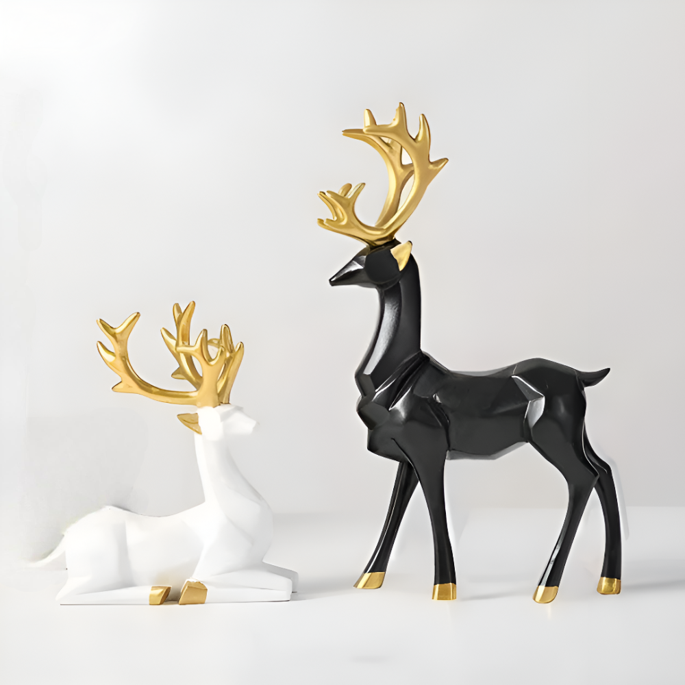 BowLift | Geometric Reindeer Figurine Set – Modern 2-piece Resin Decoration