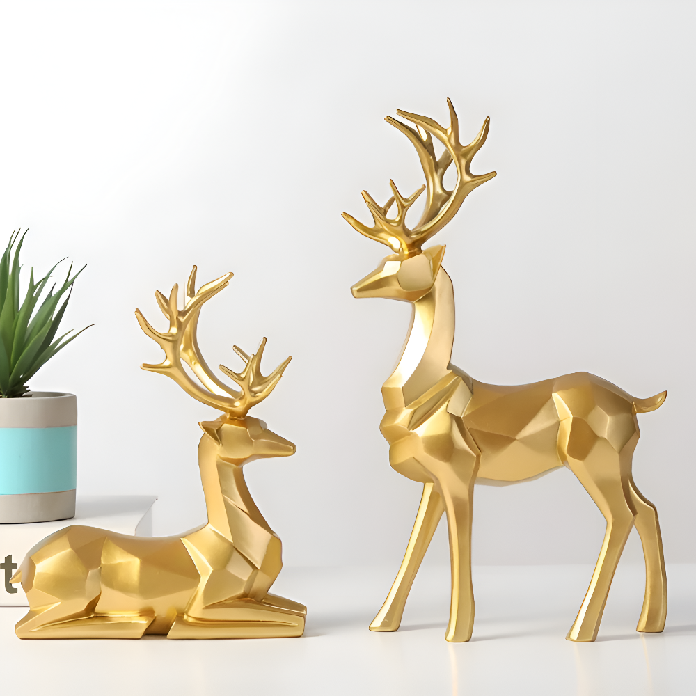 BowLift | Geometric Reindeer Figurine Set – Modern 2-piece Resin Decoration